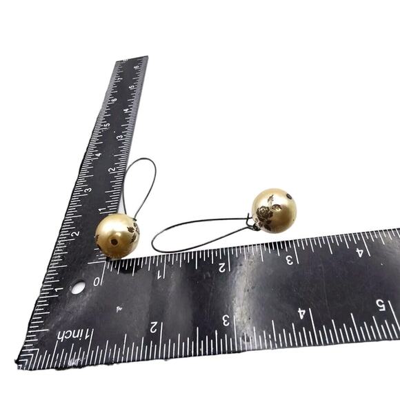 Pierced Chunky Beaded Earrings Imitation Pearl Black Floral Motiff Long Wire - Picture 5 of 8